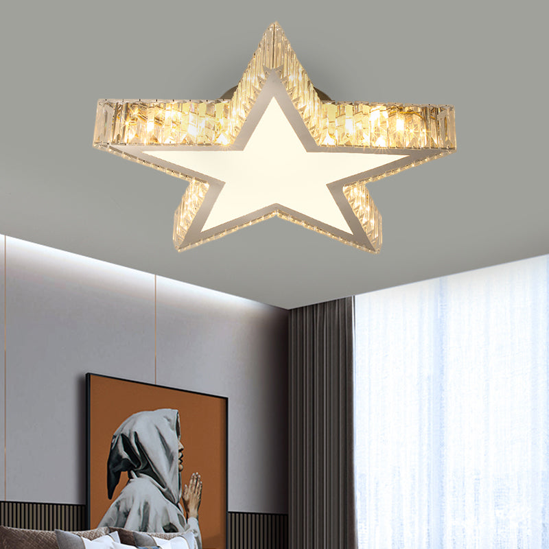 Star Bedroom Ceiling Lamp Contemporary Clear Rectangular-Cut Crystals Stainless-Steel LED Flush Mount Light Stainless-Steel Clearhalo 'Ceiling Lights' 'Close To Ceiling Lights' 'Close to ceiling' 'Semi-flushmount' Lighting' 1426554