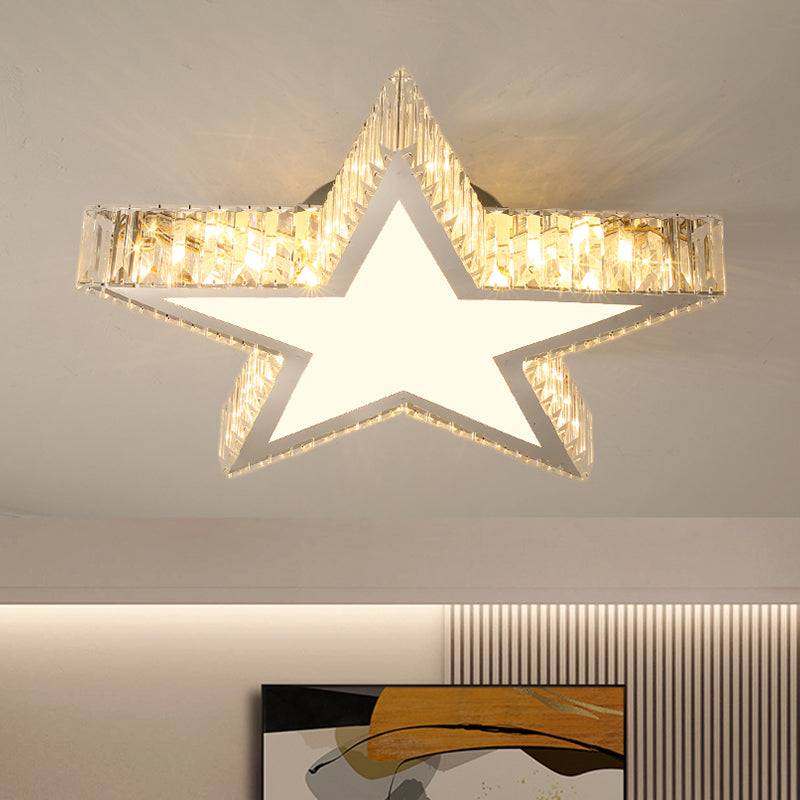 Star Bedroom Ceiling Lamp Contemporary Clear Rectangular-Cut Crystals Stainless-Steel LED Flush Mount Light Clearhalo 'Ceiling Lights' 'Close To Ceiling Lights' 'Close to ceiling' 'Semi-flushmount' Lighting' 1426555