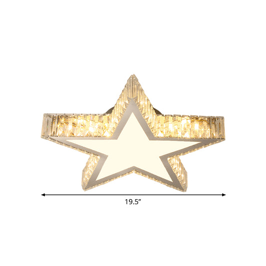 Star Bedroom Ceiling Lamp Contemporary Clear Rectangular-Cut Crystals Stainless-Steel LED Flush Mount Light Clearhalo 'Ceiling Lights' 'Close To Ceiling Lights' 'Close to ceiling' 'Semi-flushmount' Lighting' 1426557