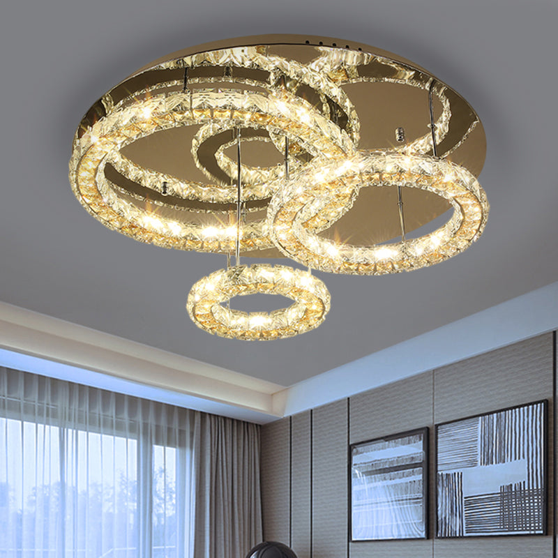 3-Ring LED Semi Flush Mount Contemporary Stainless-Steel Clear Cut Crystal Blocks Ceiling Light Fixture Clearhalo 'Ceiling Lights' 'Close To Ceiling Lights' 'Close to ceiling' 'Semi-flushmount' Lighting' 1426559