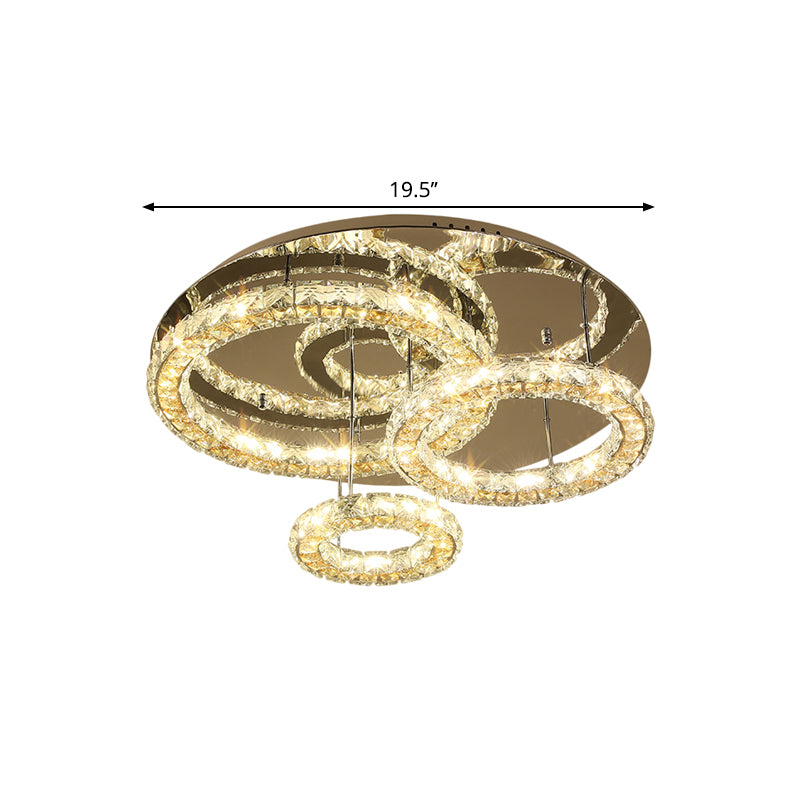 3-Ring LED Semi Flush Mount Contemporary Stainless-Steel Clear Cut Crystal Blocks Ceiling Light Fixture Clearhalo 'Ceiling Lights' 'Close To Ceiling Lights' 'Close to ceiling' 'Semi-flushmount' Lighting' 1426561