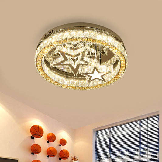LED Semi Flush Contemporary Round Clear Faceted Crystal Blocks Ceiling Lamp in Stainless-Steel with Star Design Stainless-Steel Clearhalo 'Ceiling Lights' 'Close To Ceiling Lights' 'Close to ceiling' 'Semi-flushmount' Lighting' 1426587