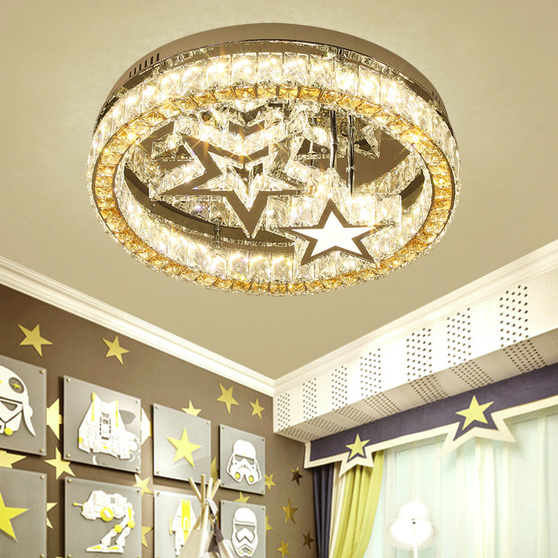 LED Semi Flush Contemporary Round Clear Faceted Crystal Blocks Ceiling Lamp in Stainless-Steel with Star Design Clearhalo 'Ceiling Lights' 'Close To Ceiling Lights' 'Close to ceiling' 'Semi-flushmount' Lighting' 1426588