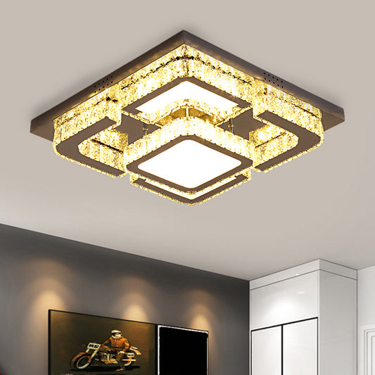 Square Bedroom Ceiling Light Modern Clear Rectangular-Cut Crystals Stainless-Steel LED Semi Light Fixture Clearhalo 'Ceiling Lights' 'Close To Ceiling Lights' 'Close to ceiling' 'Semi-flushmount' Lighting' 1426592