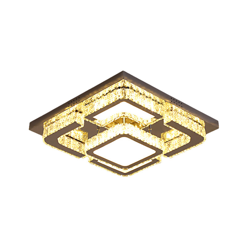 Square Bedroom Ceiling Light Modern Clear Rectangular-Cut Crystals Stainless-Steel LED Semi Light Fixture Clearhalo 'Ceiling Lights' 'Close To Ceiling Lights' 'Close to ceiling' 'Semi-flushmount' Lighting' 1426593