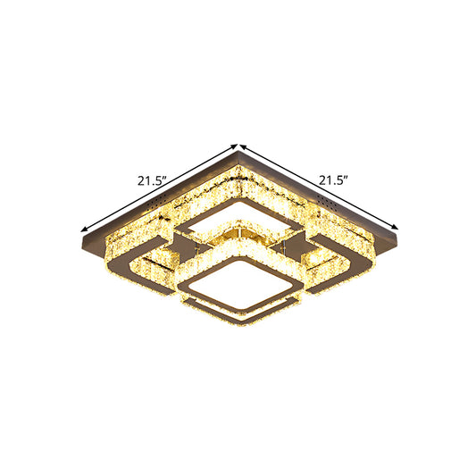 Square Bedroom Ceiling Light Modern Clear Rectangular-Cut Crystals Stainless-Steel LED Semi Light Fixture Clearhalo 'Ceiling Lights' 'Close To Ceiling Lights' 'Close to ceiling' 'Semi-flushmount' Lighting' 1426594