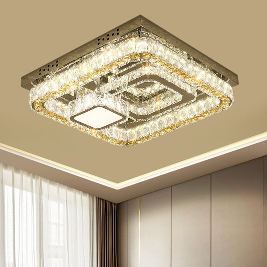 Clear Cut Crystal Blocks Square Semi Flush Contemporary Sleeping Room LED Ceiling Lighting in Stainless-Steel Clearhalo 'Ceiling Lights' 'Close To Ceiling Lights' 'Close to ceiling' 'Semi-flushmount' Lighting' 1426596