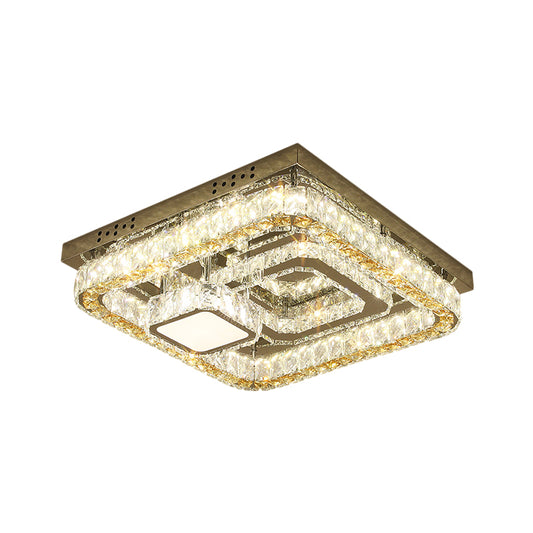 Clear Cut Crystal Blocks Square Semi Flush Contemporary Sleeping Room LED Ceiling Lighting in Stainless-Steel Clearhalo 'Ceiling Lights' 'Close To Ceiling Lights' 'Close to ceiling' 'Semi-flushmount' Lighting' 1426597