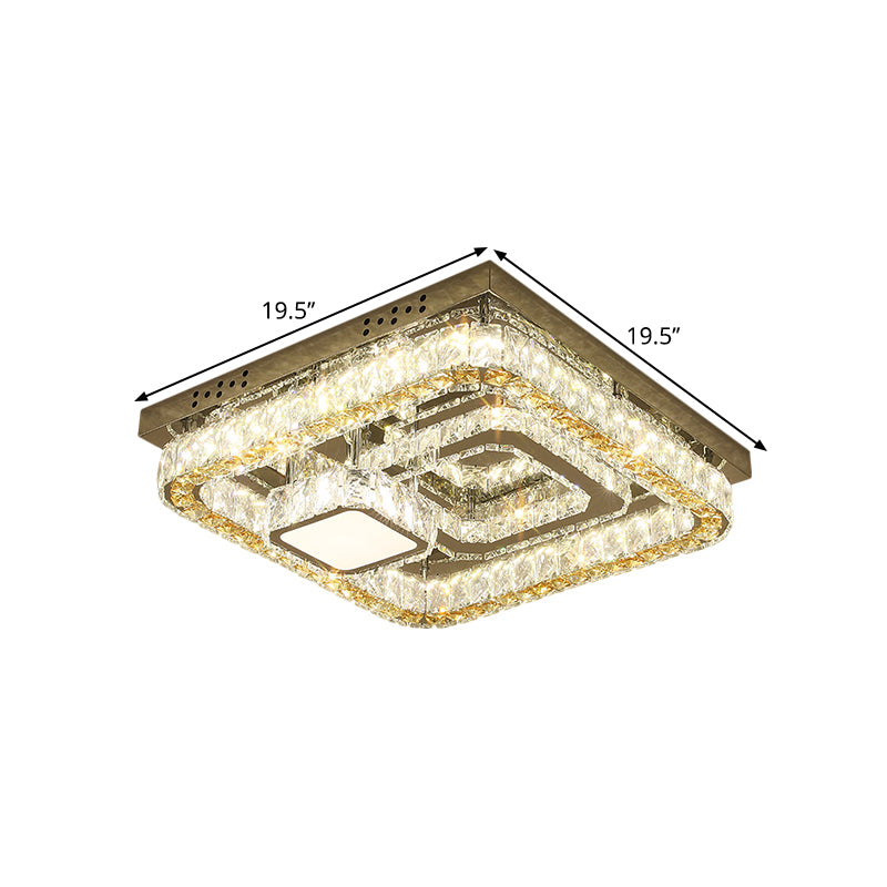 Clear Cut Crystal Blocks Square Semi Flush Contemporary Sleeping Room LED Ceiling Lighting in Stainless-Steel Clearhalo 'Ceiling Lights' 'Close To Ceiling Lights' 'Close to ceiling' 'Semi-flushmount' Lighting' 1426598