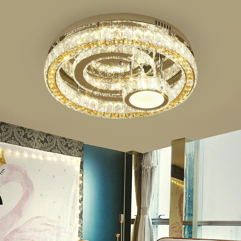 LED Circular Lighting Fixture Modern Stainless-Steel Finish Clear Beveled Crystal Blocks Semi-Flush Mount Stainless-Steel Clearhalo 'Ceiling Lights' 'Close To Ceiling Lights' 'Close to ceiling' 'Semi-flushmount' Lighting' 1426599