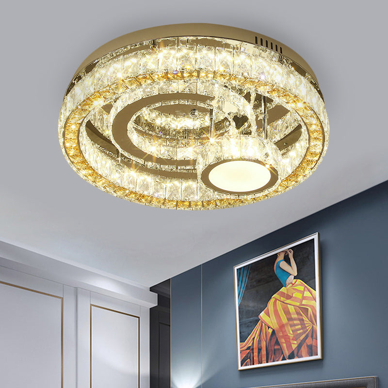 LED Circular Lighting Fixture Modern Stainless-Steel Finish Clear Beveled Crystal Blocks Semi-Flush Mount Clearhalo 'Ceiling Lights' 'Close To Ceiling Lights' 'Close to ceiling' 'Semi-flushmount' Lighting' 1426600