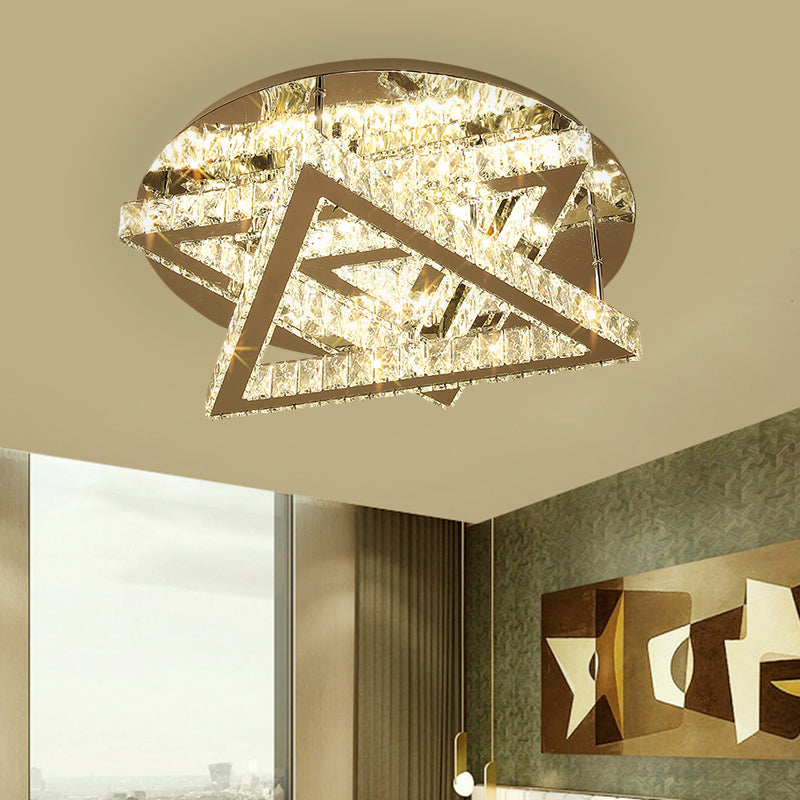 LED Ceiling Mount Contemporary Double Triangle Clear Rectangular-Cut Crystals Semi Flush in Stainless-Steel Stainless-Steel Clearhalo 'Ceiling Lights' 'Close To Ceiling Lights' 'Close to ceiling' 'Semi-flushmount' Lighting' 1426614
