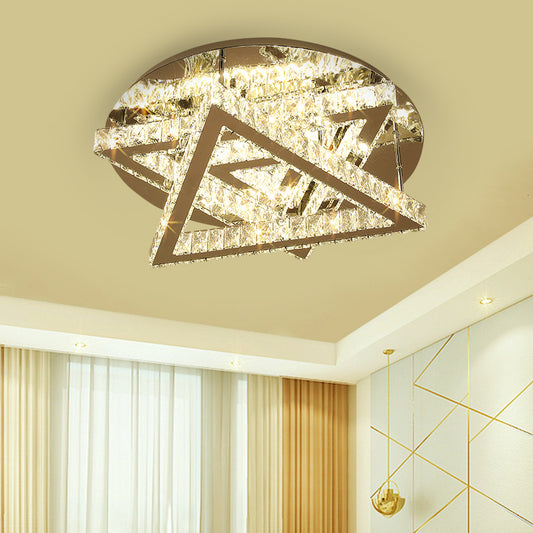 LED Ceiling Mount Contemporary Double Triangle Clear Rectangular-Cut Crystals Semi Flush in Stainless-Steel Clearhalo 'Ceiling Lights' 'Close To Ceiling Lights' 'Close to ceiling' 'Semi-flushmount' Lighting' 1426615