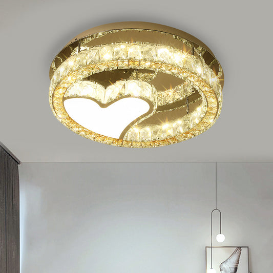 Clear Crystal Blocks Stainless-Steel Ceiling Lamp Round LED Modern Semi Flush Light with Heart Design, 18"/19.5" Wide Stainless-Steel 18" Clearhalo 'Ceiling Lights' 'Close To Ceiling Lights' 'Close to ceiling' 'Semi-flushmount' Lighting' 1426633