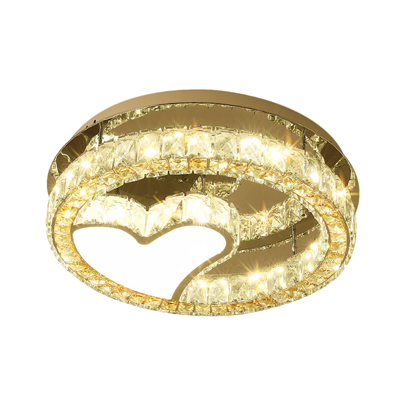 Clear Crystal Blocks Stainless-Steel Ceiling Lamp Round LED Modern Semi Flush Light with Heart Design, 18"/19.5" Wide Clearhalo 'Ceiling Lights' 'Close To Ceiling Lights' 'Close to ceiling' 'Semi-flushmount' Lighting' 1426635