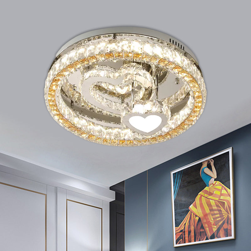 Clear Crystal Blocks Stainless-Steel Ceiling Lamp Round LED Modern Semi Flush Light with Heart Design, 18"/19.5" Wide Stainless-Steel 19.5" Clearhalo 'Ceiling Lights' 'Close To Ceiling Lights' 'Close to ceiling' 'Semi-flushmount' Lighting' 1426637