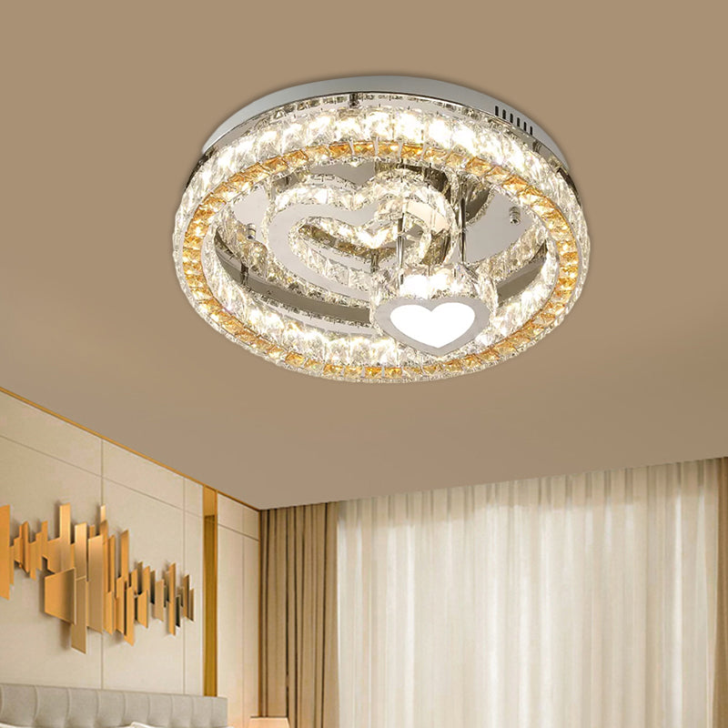 Clear Crystal Blocks Stainless-Steel Ceiling Lamp Round LED Modern Semi Flush Light with Heart Design, 18"/19.5" Wide Clearhalo 'Ceiling Lights' 'Close To Ceiling Lights' 'Close to ceiling' 'Semi-flushmount' Lighting' 1426638