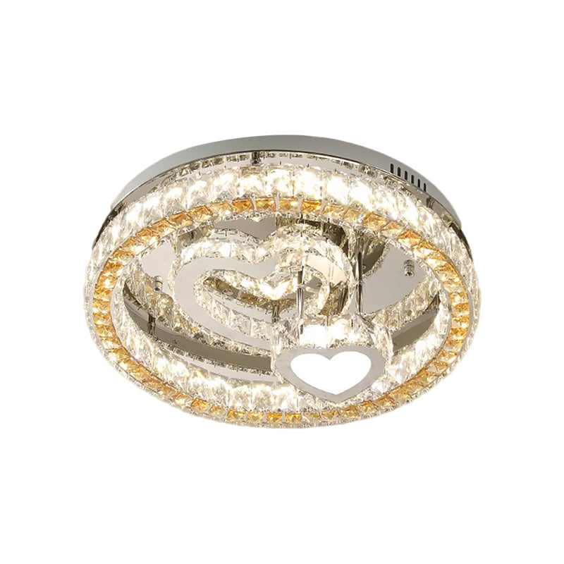 Clear Crystal Blocks Stainless-Steel Ceiling Lamp Round LED Modern Semi Flush Light with Heart Design, 18"/19.5" Wide Clearhalo 'Ceiling Lights' 'Close To Ceiling Lights' 'Close to ceiling' 'Semi-flushmount' Lighting' 1426640