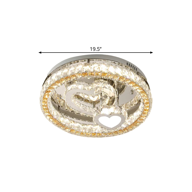 Clear Crystal Blocks Stainless-Steel Ceiling Lamp Round LED Modern Semi Flush Light with Heart Design, 18"/19.5" Wide Clearhalo 'Ceiling Lights' 'Close To Ceiling Lights' 'Close to ceiling' 'Semi-flushmount' Lighting' 1426641