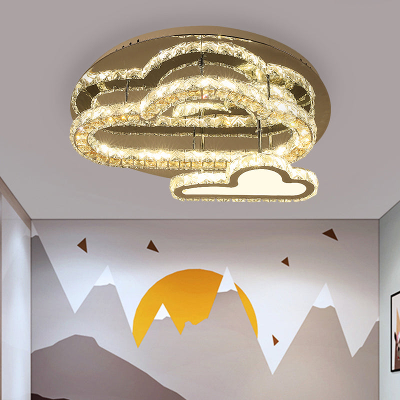 Modern Cloud Semi Flush Mount Clear Square-Cut Crystals LED Ceiling Light Fixture in Stainless-Steel Stainless-Steel Clearhalo 'Ceiling Lights' 'Close To Ceiling Lights' 'Close to ceiling' 'Semi-flushmount' Lighting' 1426653