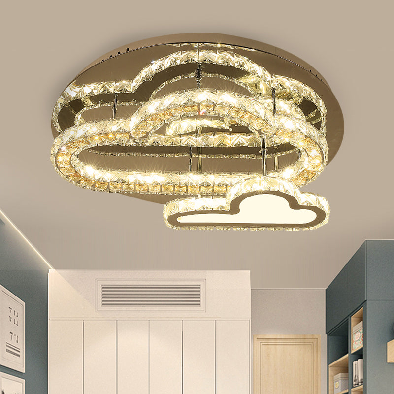 Modern Cloud Semi Flush Mount Clear Square-Cut Crystals LED Ceiling Light Fixture in Stainless-Steel Clearhalo 'Ceiling Lights' 'Close To Ceiling Lights' 'Close to ceiling' 'Semi-flushmount' Lighting' 1426654