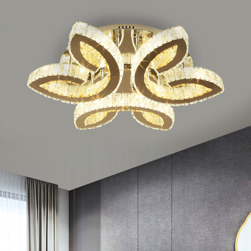 Leaf Bedroom Flush Light Fixture Contemporary Clear Rectangular-Cut Crystals Stainless-Steel LED Semi Flush Stainless-Steel Clearhalo 'Ceiling Lights' 'Close To Ceiling Lights' 'Close to ceiling' 'Semi-flushmount' Lighting' 1426657