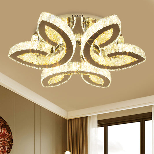 Leaf Bedroom Flush Light Fixture Contemporary Clear Rectangular-Cut Crystals Stainless-Steel LED Semi Flush Clearhalo 'Ceiling Lights' 'Close To Ceiling Lights' 'Close to ceiling' 'Semi-flushmount' Lighting' 1426658