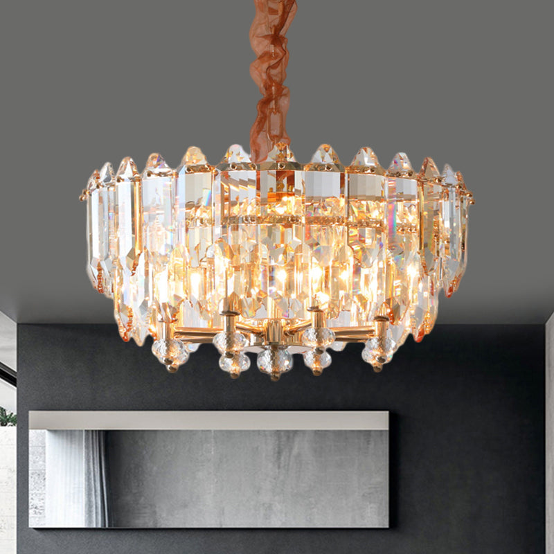 8 Bulbs Metal Frame Chandelier Light Modern Gold Clear Beveled Crystal Blocks Suspension Pendant Clearhalo 'Ceiling Lights' 'Chandeliers' 'Modern Chandeliers' 'Modern' Lighting' 1426666