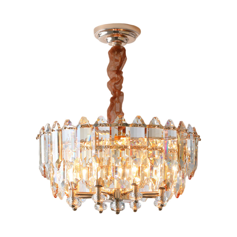 8 Bulbs Metal Frame Chandelier Light Modern Gold Clear Beveled Crystal Blocks Suspension Pendant Clearhalo 'Ceiling Lights' 'Chandeliers' 'Modern Chandeliers' 'Modern' Lighting' 1426667