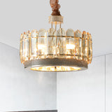 Drum Dinning Room Hanging Lamp Contemporary Clear Cut Crystal Blocks 6 Heads Gray Finish Chandelier Grey Clearhalo 'Ceiling Lights' 'Chandeliers' 'Modern Chandeliers' 'Modern' Lighting' 1426676