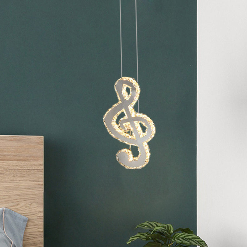 LED Musical Note Pendant Light Kit Contemporary Stainless-Steel Clear Cut Crystal Blocks Mini Hanging Lamp Clearhalo 'Ceiling Lights' 'Modern Pendants' 'Modern' 'Pendant Lights' 'Pendants' Lighting' 1426741