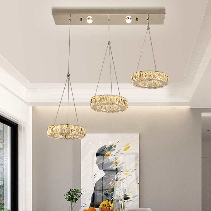 Modern 3-Ring Multi Suspension Pendant Clear Rectangular-Cut Crystals LED Plug in Swag Light in Stainless-Steel Stainless-Steel Clearhalo 'Ceiling Lights' 'Modern Pendants' 'Modern' 'Pendant Lights' 'Pendants' Lighting' 1426744