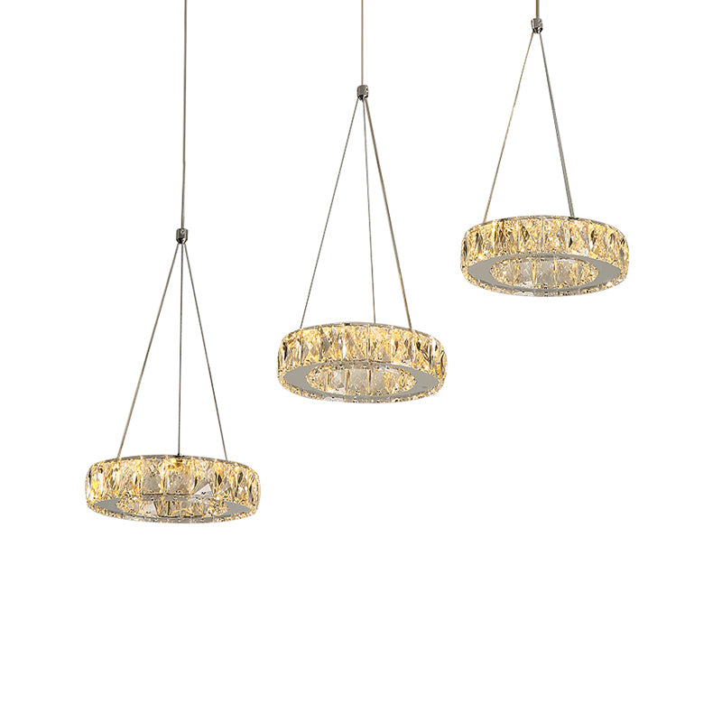 Modern 3-Ring Multi Suspension Pendant Clear Rectangular-Cut Crystals LED Plug in Swag Light in Stainless-Steel Clearhalo 'Ceiling Lights' 'Modern Pendants' 'Modern' 'Pendant Lights' 'Pendants' Lighting' 1426746
