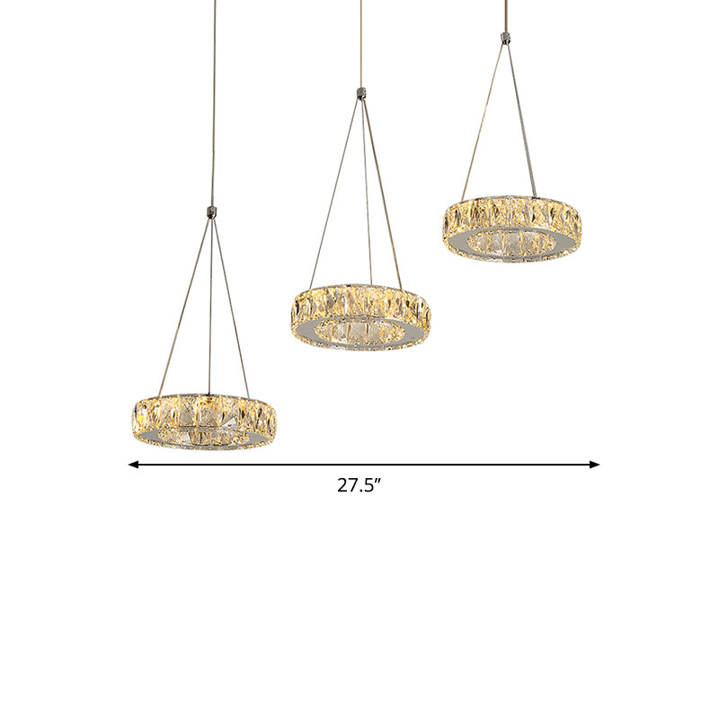 Modern 3-Ring Multi Suspension Pendant Clear Rectangular-Cut Crystals LED Plug in Swag Light in Stainless-Steel Clearhalo 'Ceiling Lights' 'Modern Pendants' 'Modern' 'Pendant Lights' 'Pendants' Lighting' 1426747