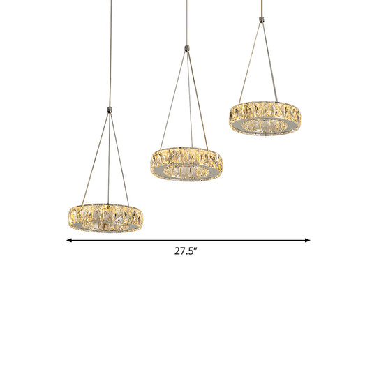 Modern 3-Ring Multi Suspension Pendant Clear Rectangular-Cut Crystals LED Plug in Swag Light in Stainless-Steel Clearhalo 'Ceiling Lights' 'Modern Pendants' 'Modern' 'Pendant Lights' 'Pendants' Lighting' 1426747