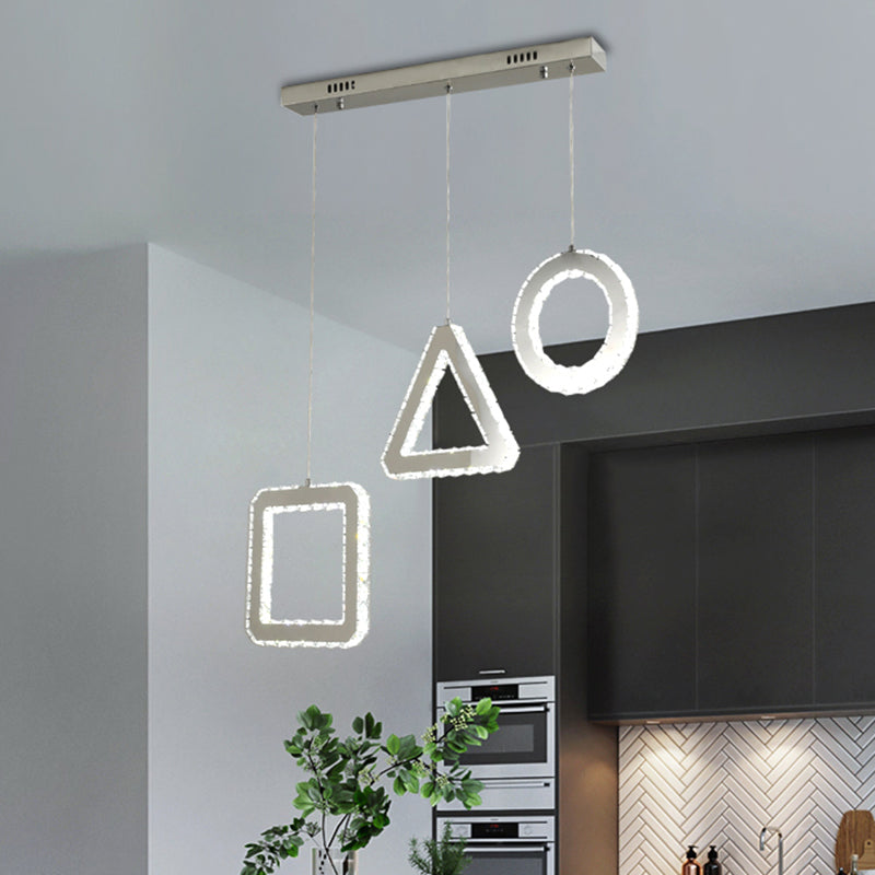 Clear Crystals Stainless-Steel Multi Ceiling Lamp Geometric Contemporary LED Pendant Lighting, Linear/Round Canopy Stainless-Steel Linear Clearhalo 'Ceiling Lights' 'Modern Pendants' 'Modern' 'Pendant Lights' 'Pendants' Lighting' 1426753