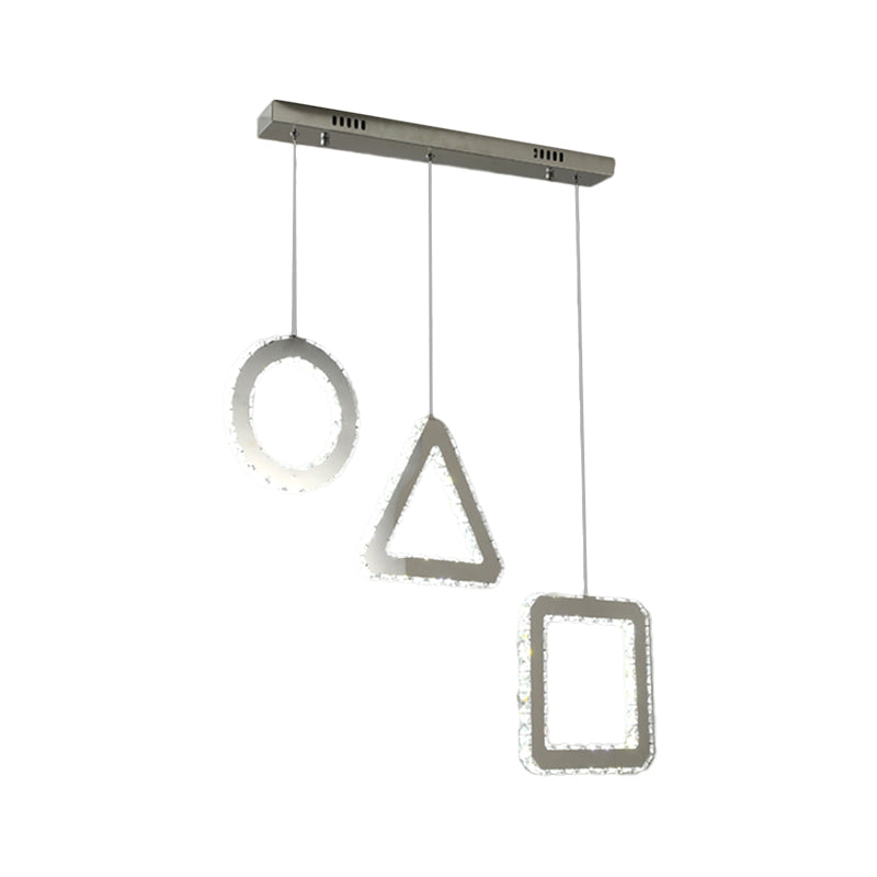 Clear Crystals Stainless-Steel Multi Ceiling Lamp Geometric Contemporary LED Pendant Lighting, Linear/Round Canopy Clearhalo 'Ceiling Lights' 'Modern Pendants' 'Modern' 'Pendant Lights' 'Pendants' Lighting' 1426755