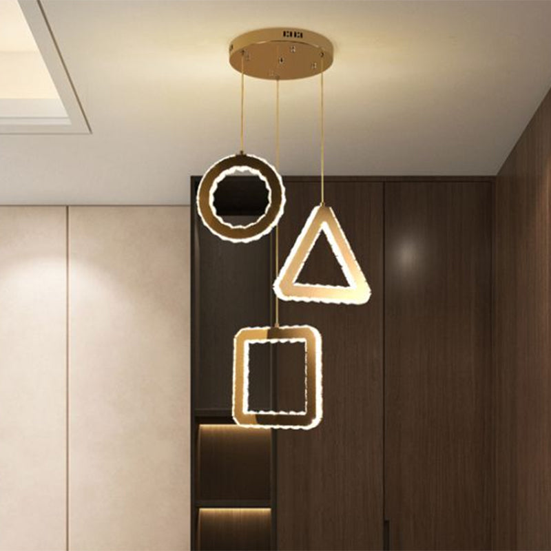 Clear Crystals Stainless-Steel Multi Ceiling Lamp Geometric Contemporary LED Pendant Lighting, Linear/Round Canopy Clearhalo 'Ceiling Lights' 'Modern Pendants' 'Modern' 'Pendant Lights' 'Pendants' Lighting' 1426759
