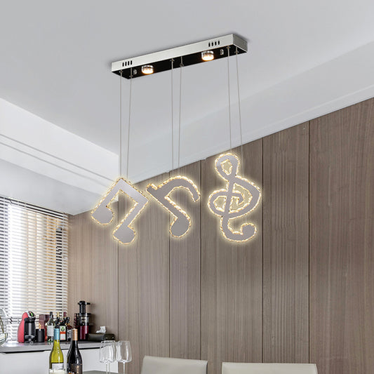 Stainless-Steel LED Swag Pendant Light Modern Clear Beveled Crystals Musical Note Suspension Lamp Stainless-Steel Clearhalo 'Ceiling Lights' 'Modern Pendants' 'Modern' 'Pendant Lights' 'Pendants' Lighting' 1426780