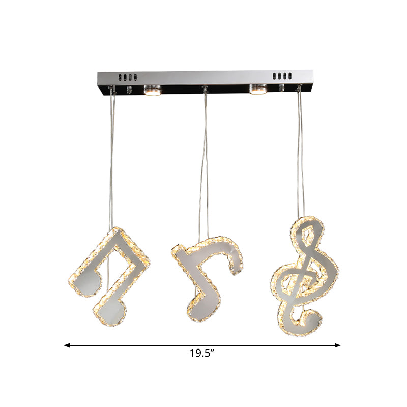 Stainless-Steel LED Swag Pendant Light Modern Clear Beveled Crystals Musical Note Suspension Lamp Clearhalo 'Ceiling Lights' 'Modern Pendants' 'Modern' 'Pendant Lights' 'Pendants' Lighting' 1426783