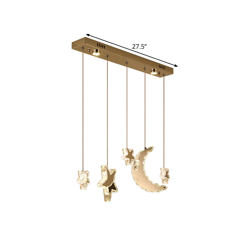 Moon and Star Bedroom Multi Hanging Light Contemporary Clear Crystal Blocks Stainless-Steel LED Pendant Lamp Clearhalo 'Ceiling Lights' 'Modern Pendants' 'Modern' 'Pendant Lights' 'Pendants' Lighting' 1426796