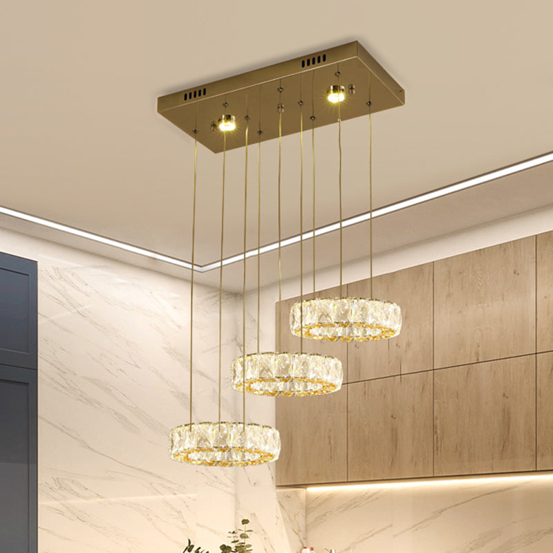 Contemporary 3-Ring Swag Pendant Light Clear Crystals LED Hanging Lamp Kit in Stainless-Steel Stainless-Steel Clearhalo 'Ceiling Lights' 'Modern Pendants' 'Modern' 'Pendant Lights' 'Pendants' Lighting' 1426797