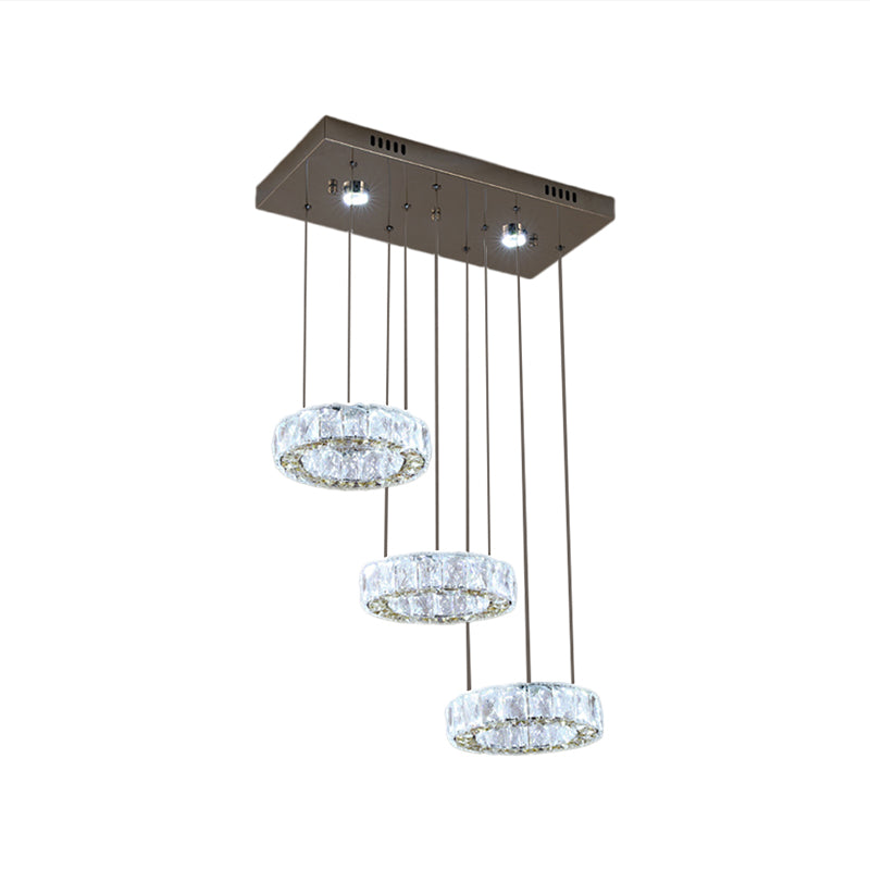 Contemporary 3-Ring Swag Pendant Light Clear Crystals LED Hanging Lamp Kit in Stainless-Steel Clearhalo 'Ceiling Lights' 'Modern Pendants' 'Modern' 'Pendant Lights' 'Pendants' Lighting' 1426799
