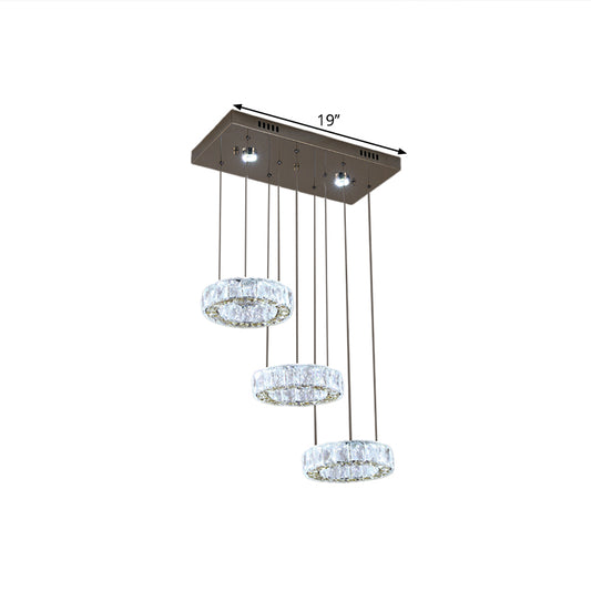 Contemporary 3-Ring Swag Pendant Light Clear Crystals LED Hanging Lamp Kit in Stainless-Steel Clearhalo 'Ceiling Lights' 'Modern Pendants' 'Modern' 'Pendant Lights' 'Pendants' Lighting' 1426800