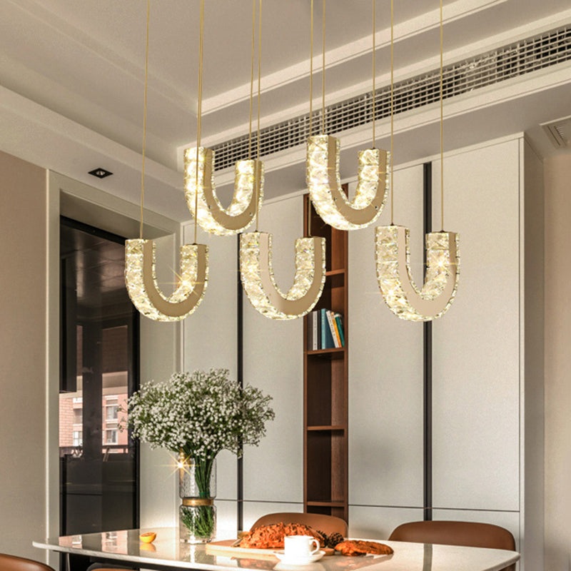 LED U-Shape Multi Pendant Modern Stainless-Steel Clear Rectangular-Cut Crystals Pendulum Lamp Stainless-Steel Clearhalo 'Ceiling Lights' 'Modern Pendants' 'Modern' 'Pendant Lights' 'Pendants' Lighting' 1426801