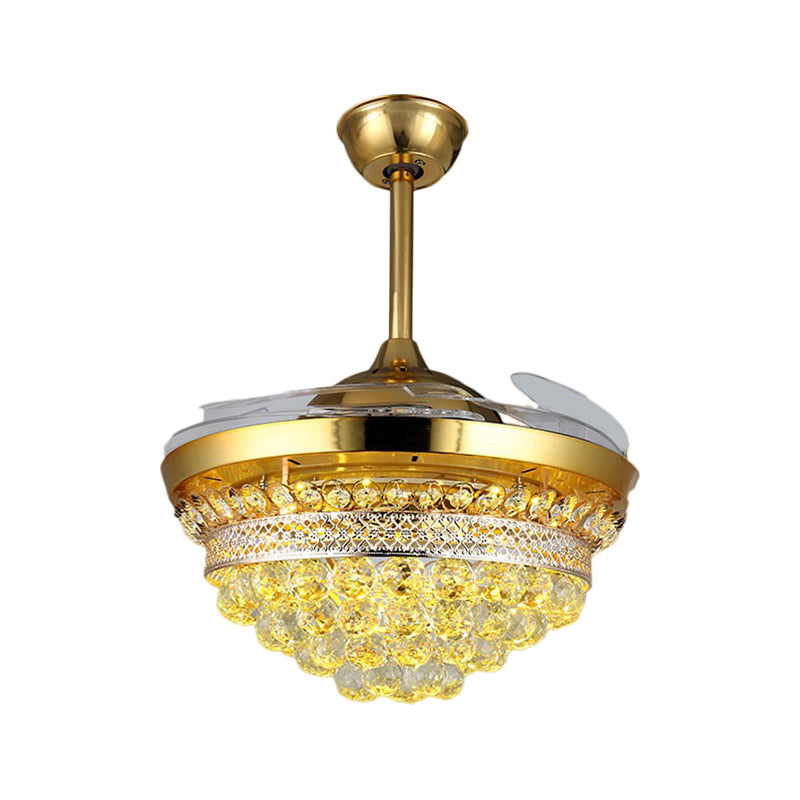 42" Width LED Semi Flush Mount Modern Tapered Clear Crystal Balls 3 Blades Hanging Fan Light in Gold Clearhalo 'Ceiling Fans with Lights' 'Ceiling Fans' 'Modern Ceiling Fans' 'Modern' Lighting' 1426824