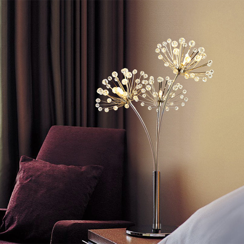 LED Night Stand Lamp Contemporary Dandelion-Shape Crystal Bead Table Light in Chrome Chrome Clearhalo 'Lamps' 'Table Lamps' Lighting' 1426843