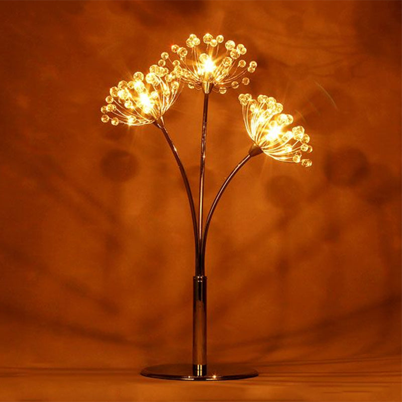 LED Night Stand Lamp Contemporary Dandelion-Shape Crystal Bead Table Light in Chrome Clearhalo 'Lamps' 'Table Lamps' Lighting' 1426844