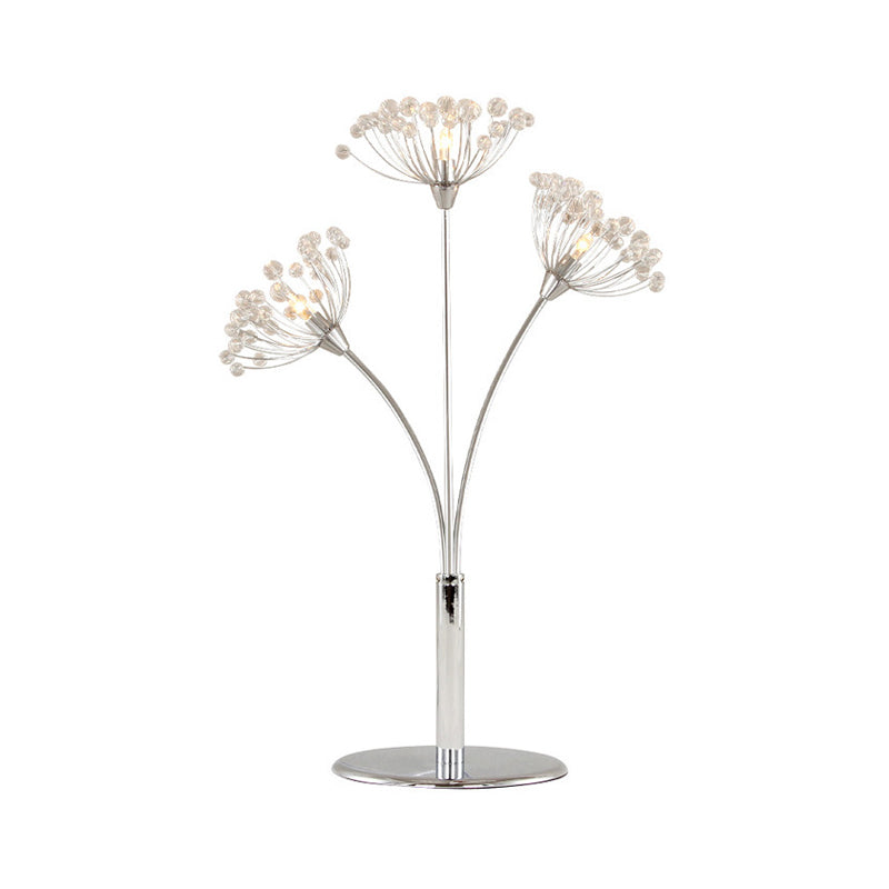 LED Night Stand Lamp Contemporary Dandelion-Shape Crystal Bead Table Light in Chrome Clearhalo 'Lamps' 'Table Lamps' Lighting' 1426845