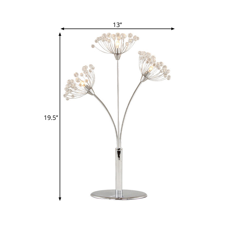 LED Night Stand Lamp Contemporary Dandelion-Shape Crystal Bead Table Light in Chrome Clearhalo 'Lamps' 'Table Lamps' Lighting' 1426846